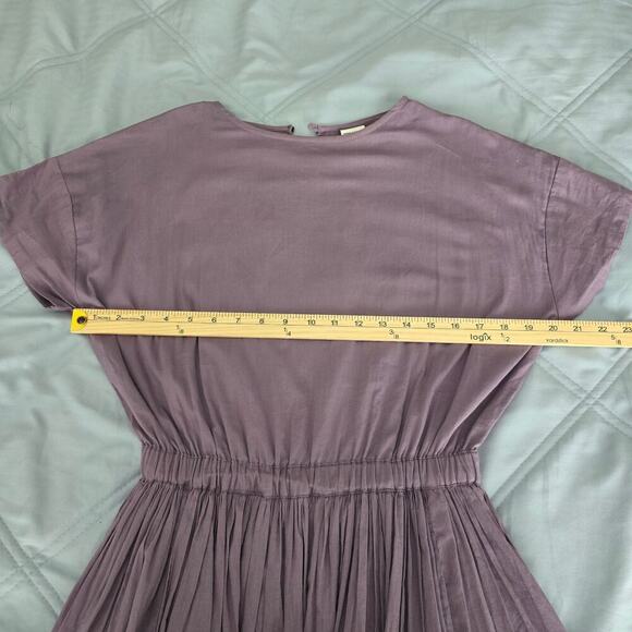 Urban Research DOORS Purple Cotton Midi Dress M Gathered Waist Japan Minimalist - Picture 12 of 13